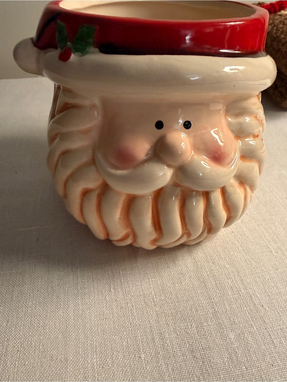 Festive Santa Face Ceramic pot/planter/goody dish- Red and White Holiday Mug